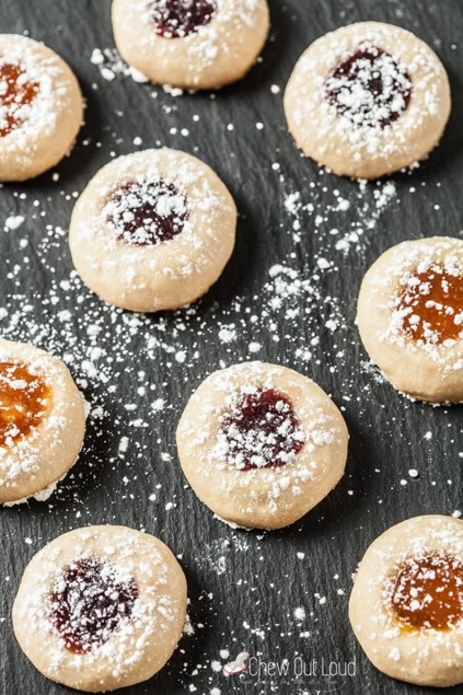 Mrs. Claus Favorite Recipes - Jam Thumbprint Cookies – Chew Out Loud